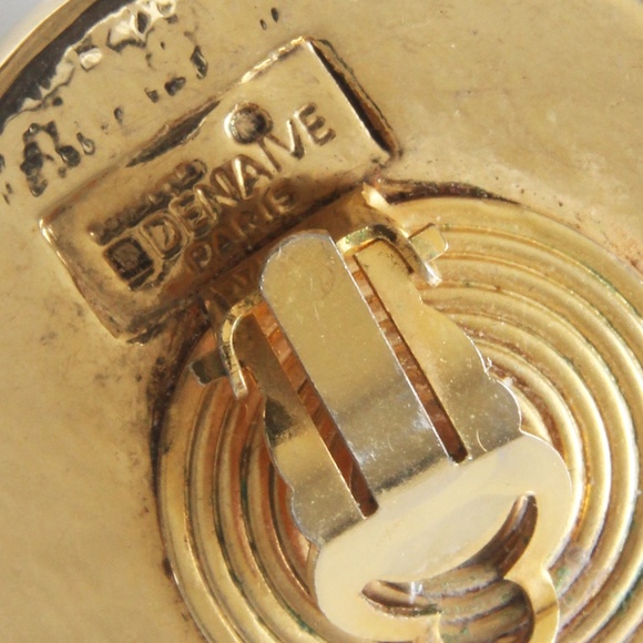 Denaive Paris Large Emerald Green Glass Cabochon Clip Style Earrings 1980s - Picture 11 of 11